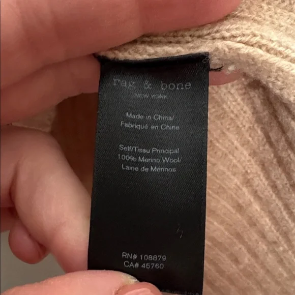 Rag & Bone Mitchell 100% Merino Wool V Neck Ribbed Sweater Oat Large - Picture 6 of 7